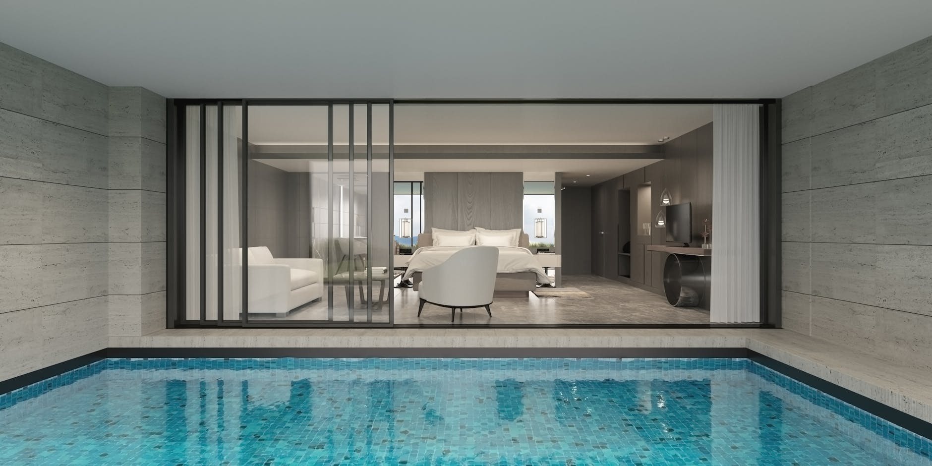Suite Wohnbereich mit Pool-Blick